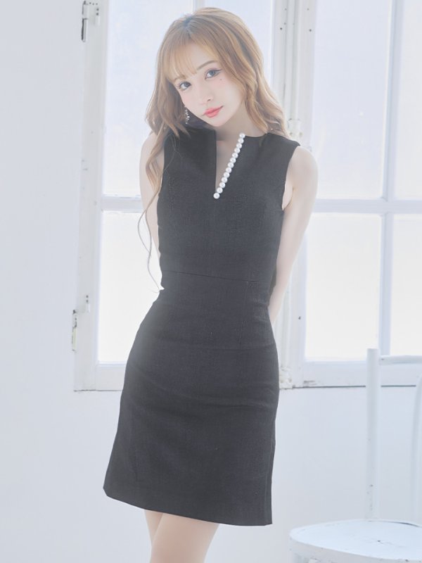 画像2: 【VELIQUE/ヴェリーク】デニム生地/ パール/ ノースリーブ/ ストレッチ/ 台形スカート/ Aライン/ ワンピース/ ミニドレス/ キャバドレス【HC02】 (2)