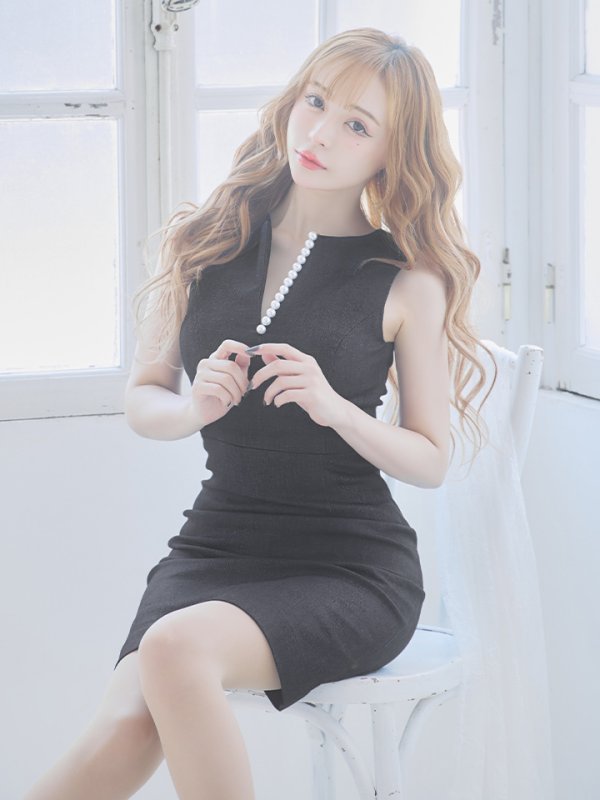 画像5: 【VELIQUE/ヴェリーク】デニム生地/ パール/ ノースリーブ/ ストレッチ/ 台形スカート/ Aライン/ ワンピース/ ミニドレス/ キャバドレス【HC02】 (5)