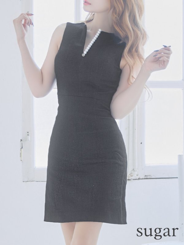 画像8: 【VELIQUE/ヴェリーク】デニム生地/ パール/ ノースリーブ/ ストレッチ/ 台形スカート/ Aライン/ ワンピース/ ミニドレス/ キャバドレス【HC02】 (8)