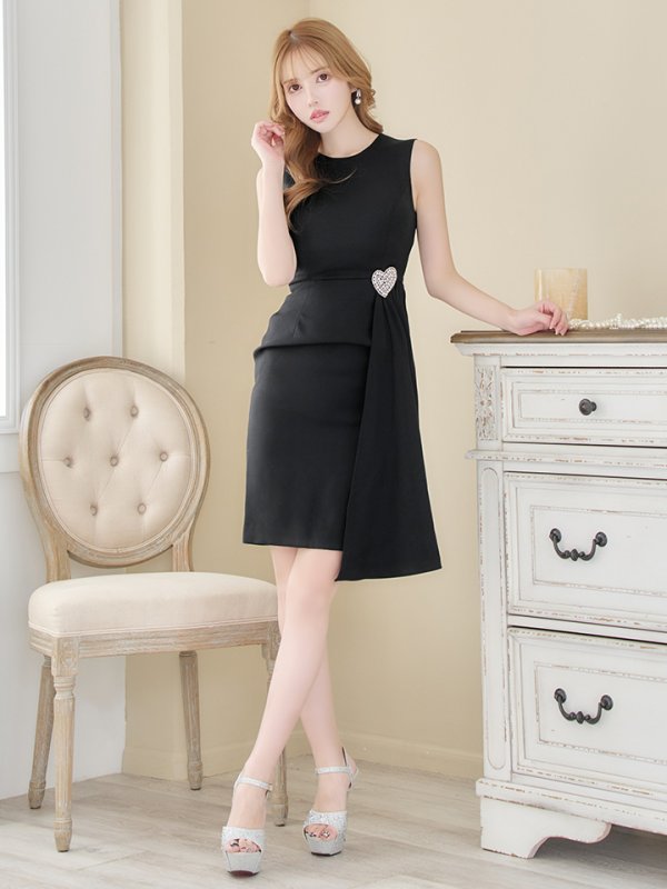 画像4: 【VELIQUE/ヴェリーク】シンプル/ ワンカラー/ ハートモチーフ/ ビジュー/ ノースリーブ/ タイト/ 膝丈/ ミディアムドレス/ キャバドレス【HC02】 (4)