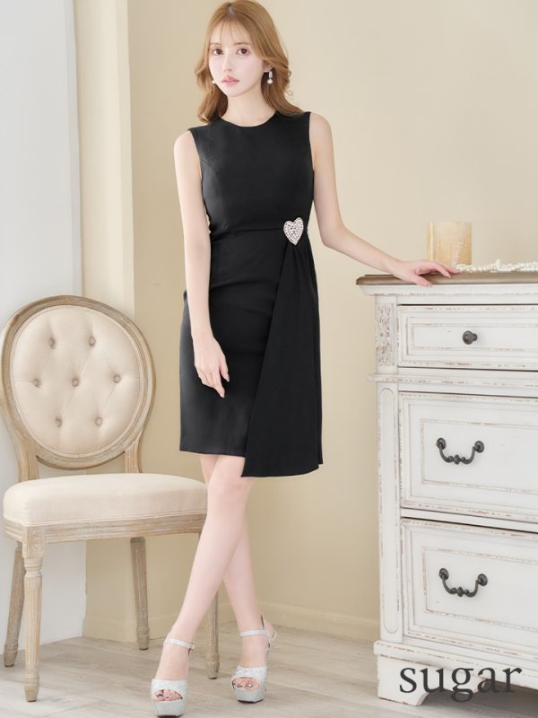 画像7: 【VELIQUE/ヴェリーク】シンプル/ ワンカラー/ ハートモチーフ/ ビジュー/ ノースリーブ/ タイト/ 膝丈/ ミディアムドレス/ キャバドレス【HC02】 (7)