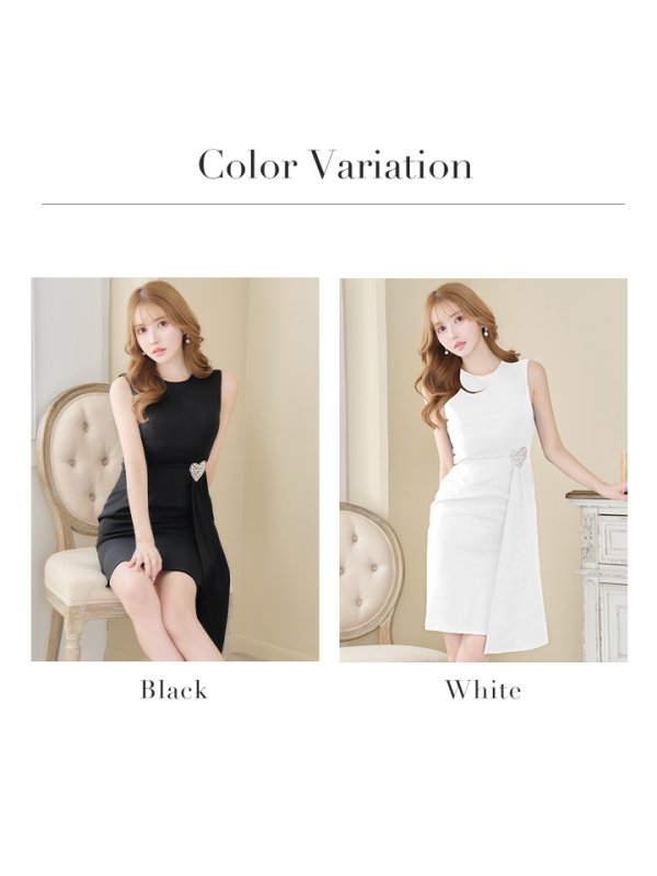 画像21: 【VELIQUE/ヴェリーク】シンプル/ ワンカラー/ ハートモチーフ/ ビジュー/ ノースリーブ/ タイト/ 膝丈/ ミディアムドレス/ キャバドレス【HC02】 (21)