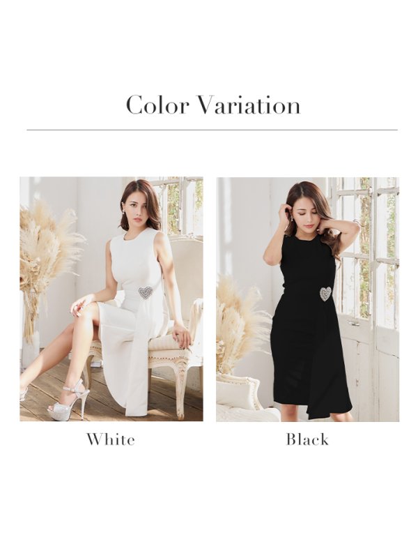 画像11: 【VELIQUE/ヴェリーク】シンプル/ ワンカラー/ ハートモチーフ/ ビジュー/ ノースリーブ/ タイト/ 膝丈/ ミディアムドレス/ キャバドレス【HC02】 (11)