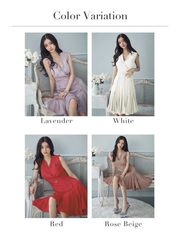 画像15: 【VELIQUE/ヴェリーク】シンプル/ ワンカラー/ フリンジ/ ウエストベルト/ ノースリーブ/ Aライン/ フレア/ 膝丈/ ミディアムドレス/ キャバドレス【HC02】 (15)