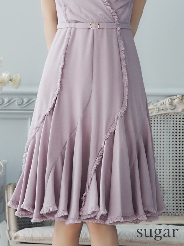 画像14: 【VELIQUE/ヴェリーク】シンプル/ ワンカラー/ フリンジ/ ウエストベルト/ ノースリーブ/ Aライン/ フレア/ 膝丈/ ミディアムドレス/ キャバドレス【HC02】 (14)