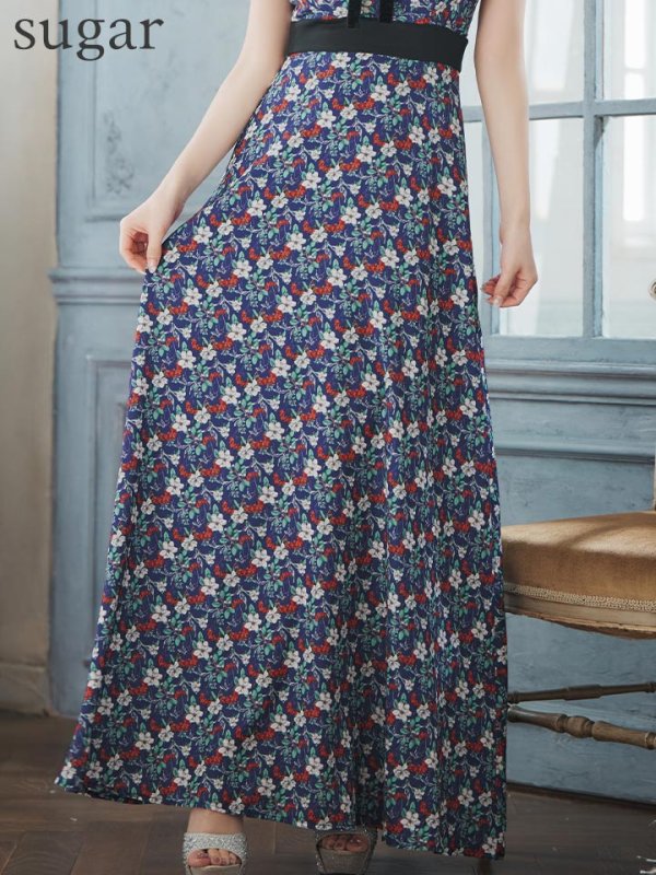 画像11: 【VELIQUE/ヴェリーク】襟付き/ ネックリボン/ フラワープリント/ ノースリーブ/ フレア/ Aライン/ ワンピース/ ロングドレス/ キャバドレス long【HC02】 (11)