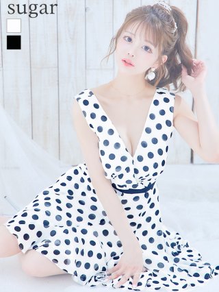 sugar ドット柄スリーブレスドレス ワンピースドレス：ホワイト(白)｜キャバドレス・ミニドレス通販は