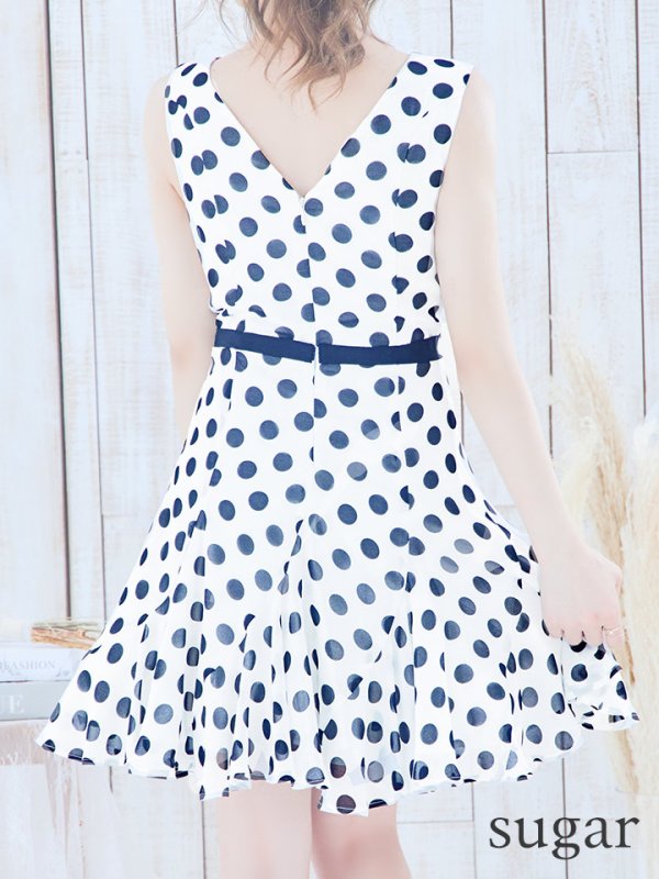 画像9: 【VELIQUE/ヴェリーク】ドット/ Vネック/ノースリーブ/ フレア/ ワンピース/ ミニドレス/ キャバドレス【HC02】 (9)
