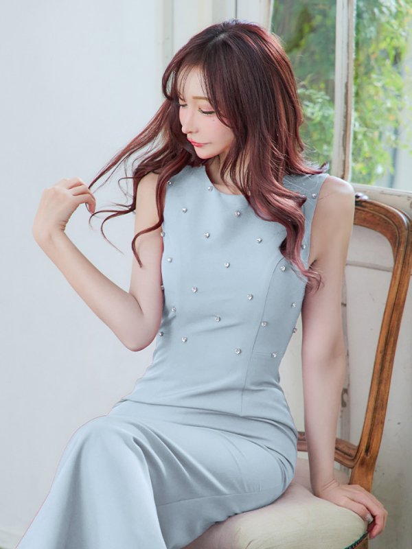 画像12: 【VELIQUE/ヴェリーク】ハートビジュー/ シンプル/ ワンカラー/ ノースリーブ/ ボートネック/ タイト/ ロングドレス/ キャバドレス/ long【HC02】 (12)