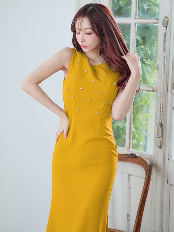 画像9: 【VELIQUE/ヴェリーク】ハートビジュー/ シンプル/ ワンカラー/ ノースリーブ/ ボートネック/ タイト/ ロングドレス/ キャバドレス/ long【HC02】 (9)