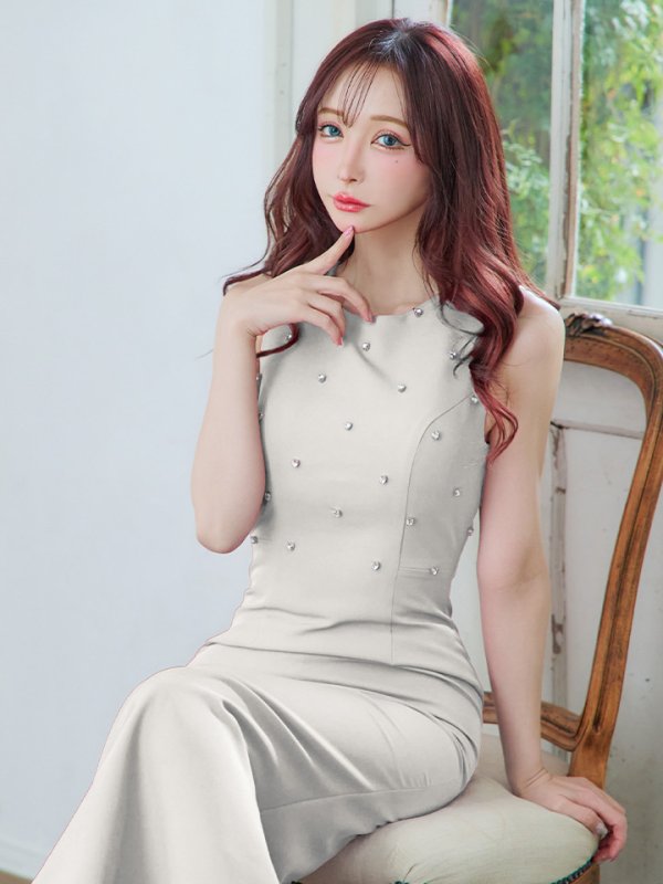 画像6: 【VELIQUE/ヴェリーク】ハートビジュー/ シンプル/ ワンカラー/ ノースリーブ/ ボートネック/ タイト/ ロングドレス/ キャバドレス/ long【HC02】 (6)