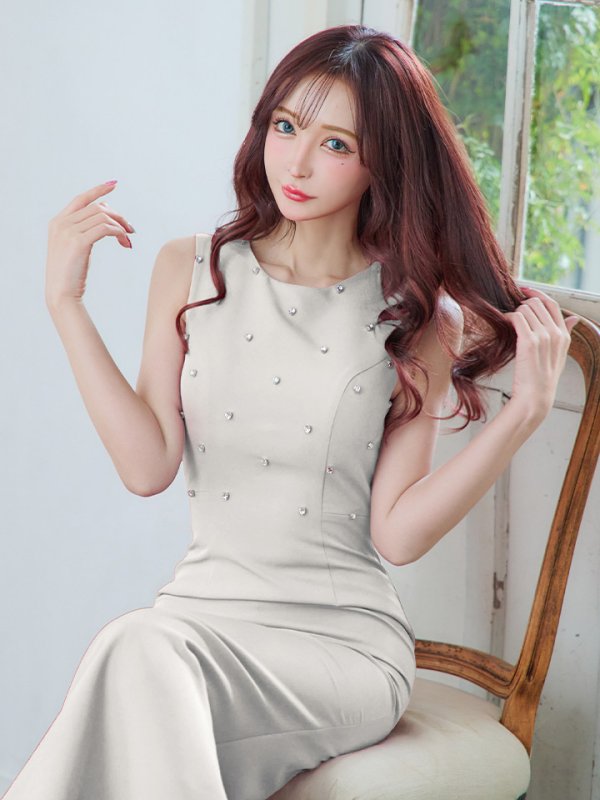 画像7: 【VELIQUE/ヴェリーク】ハートビジュー/ シンプル/ ワンカラー/ ノースリーブ/ ボートネック/ タイト/ ロングドレス/ キャバドレス/ long【HC02】 (7)