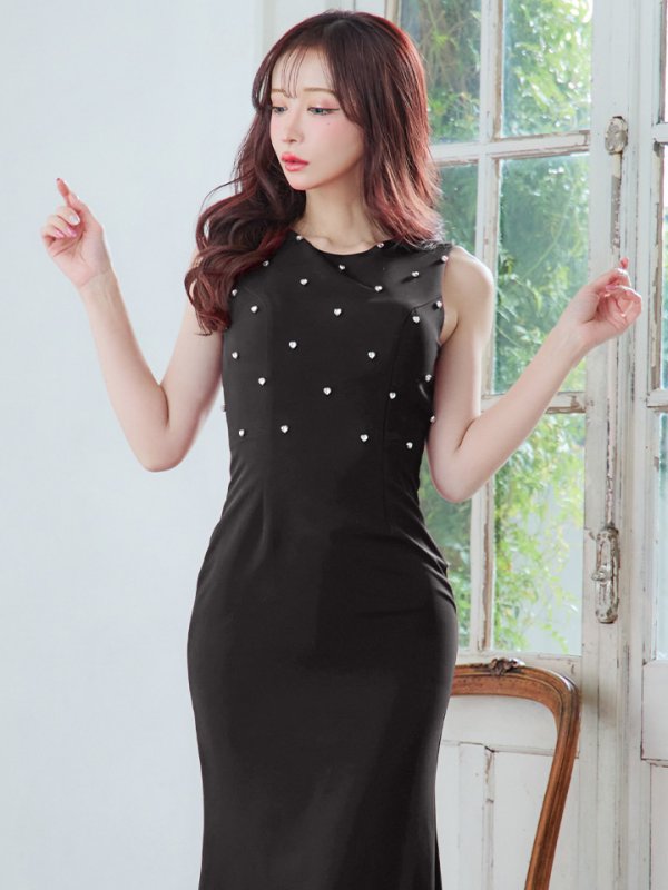 画像4: 【VELIQUE/ヴェリーク】ハートビジュー/ シンプル/ ワンカラー/ ノースリーブ/ ボートネック/ タイト/ ロングドレス/ キャバドレス/ long【HC02】 (4)