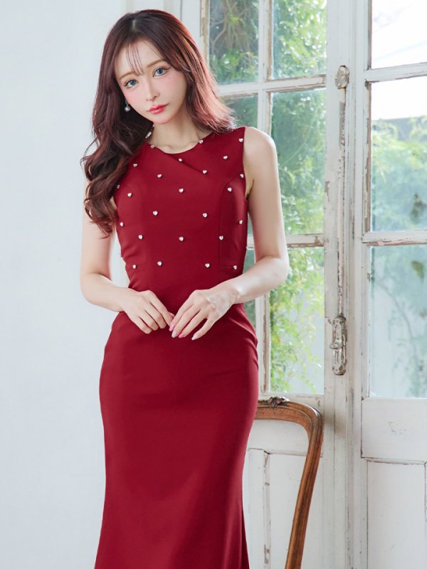 画像15: 【VELIQUE/ヴェリーク】ハートビジュー/ シンプル/ ワンカラー/ ノースリーブ/ ボートネック/ タイト/ ロングドレス/ キャバドレス/ long【HC02】 (15)
