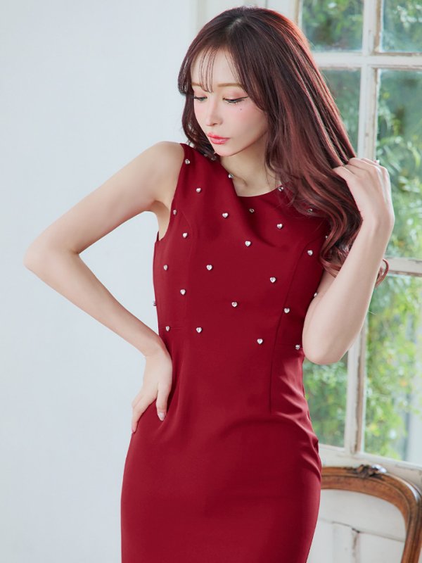 画像16: 【VELIQUE/ヴェリーク】ハートビジュー/ シンプル/ ワンカラー/ ノースリーブ/ ボートネック/ タイト/ ロングドレス/ キャバドレス/ long【HC02】 (16)