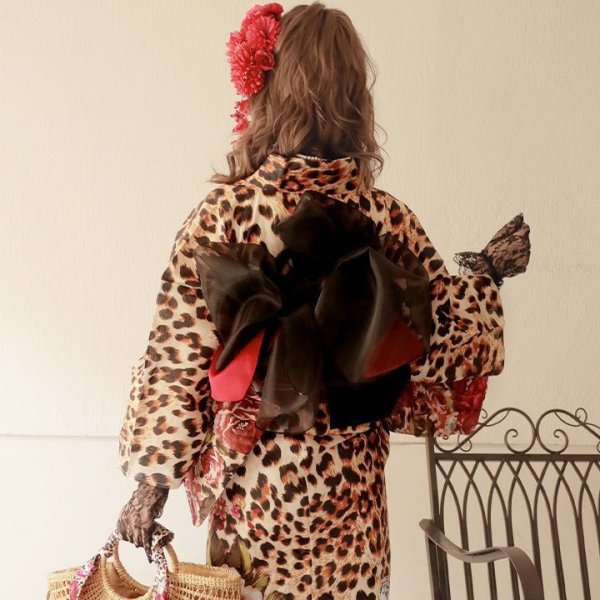 画像5: 値下げ！【即日発送】【さくりなコラボ】レオパードローズ柄浴衣セット[YMT] (5)