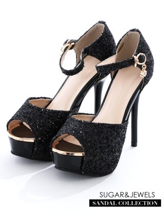 オープントゥグリッタークリアヒール/ラメ/アンクルストラップ