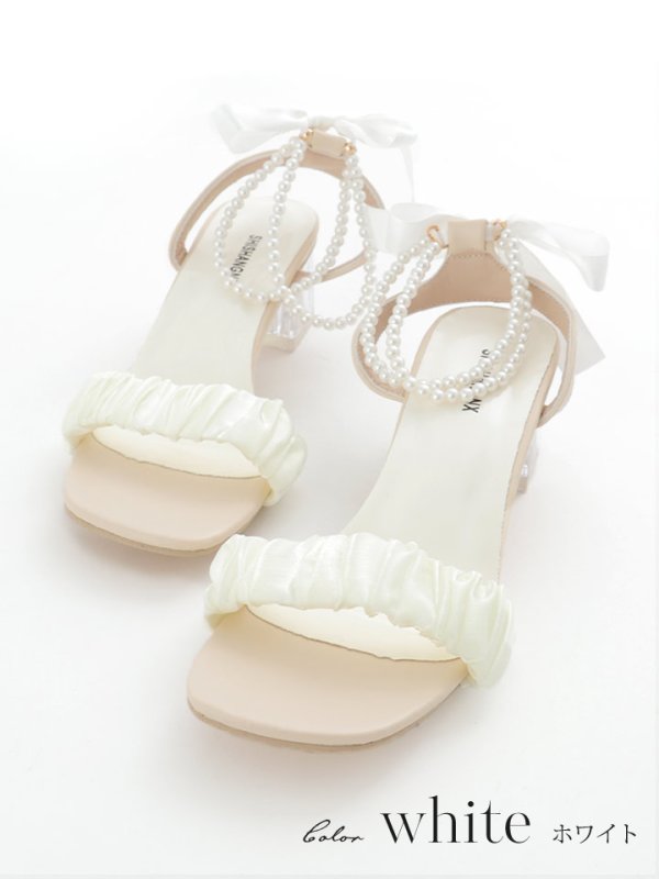 画像2: 【即日発送】【水着小物：ビーチサンダル】リボン/ パール/ アンクルストラップ付き/ クリアヒール/ ビーチサンダル/ サマーシューズ[FB01] (2)