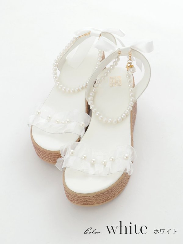 画像5: 【即日発送】【水着小物：ビーチサンダル】パールチェーン/ リボン/ フリル/ 厚底/ ウエッジソール/ サンダル/ サマーシューズ[FB01] (5)