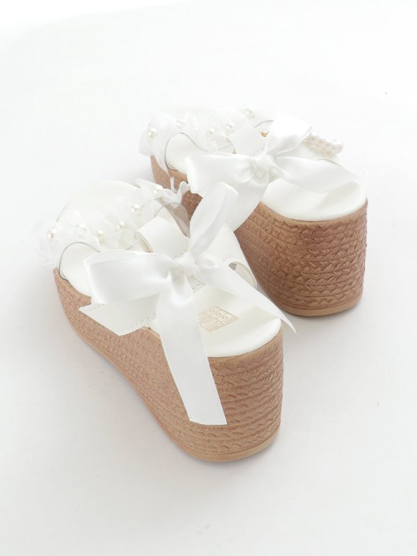 画像6: 【即日発送】【水着小物：ビーチサンダル】パールチェーン/ リボン/ フリル/ 厚底/ ウエッジソール/ サンダル/ サマーシューズ[FB01] (6)