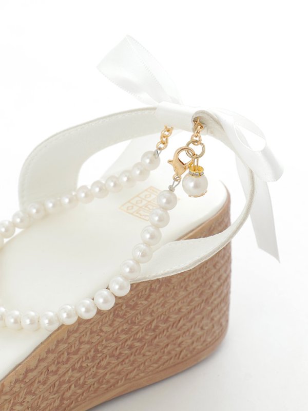 画像7: 【即日発送】【水着小物：ビーチサンダル】パールチェーン/ リボン/ フリル/ 厚底/ ウエッジソール/ サンダル/ サマーシューズ[FB01] (7)