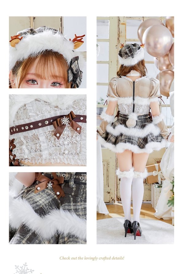 画像4: 【即日発送！】【クリスマスコスプレ9点セット】【Malymoon/マリームーン】フレンチチェックノエルトナカイ【SM-ML/2カラー】[HC03] (4)