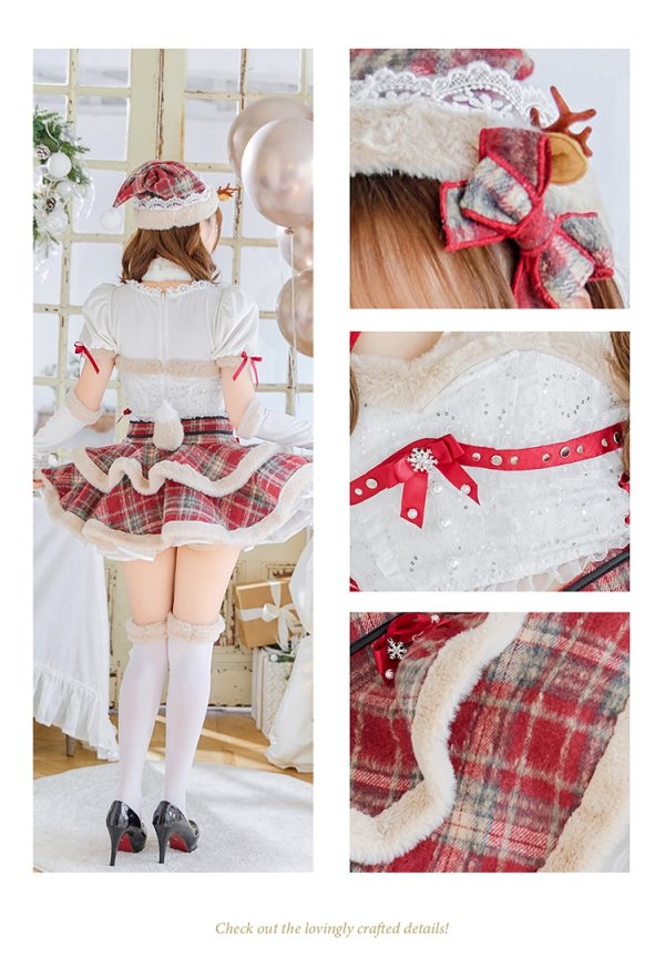 画像9: 【即日発送！】【クリスマスコスプレ9点セット】【Malymoon/マリームーン】フレンチチェックノエルトナカイ【SM-ML/2カラー】[HC03] (9)