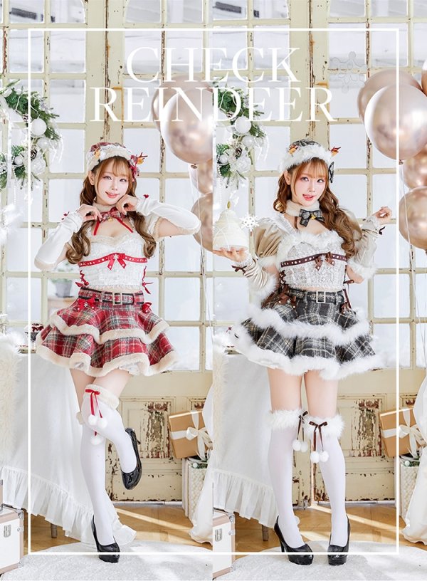 画像10: 【即日発送！】【クリスマスコスプレ9点セット】【Malymoon/マリームーン】フレンチチェックノエルトナカイ【SM-ML/2カラー】[HC03] (10)