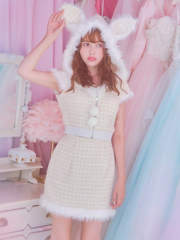 画像12: 【即日発送！】【サンタコス5点セット】【XS-XLサイズ/2カラー】ツイードチェックバニーサンタコスプレ[YMT] (12)