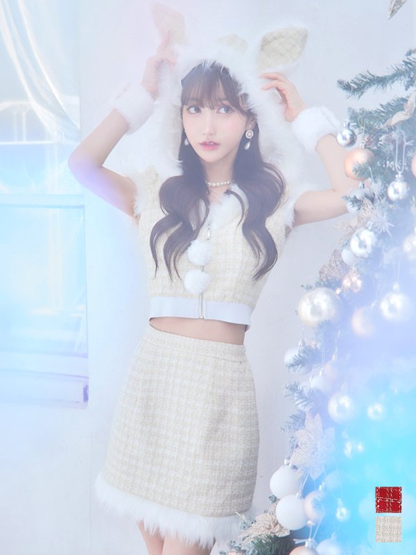 画像2: 【即日発送！】【サンタコス 5点セット】【XS-XLサイズ/2カラー】ツイードチェックバニーサンタコスプレ[YMT] (2)