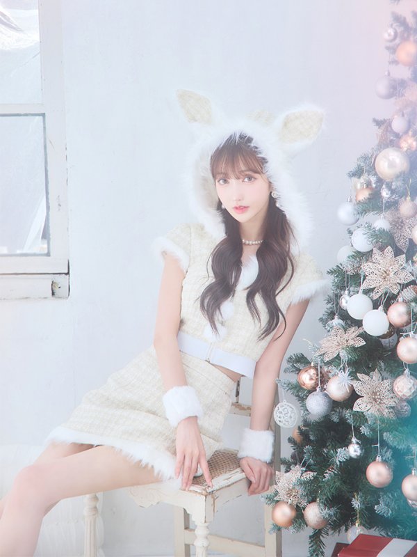 画像8: 【即日発送！】【サンタコス 5点セット】【XS-XLサイズ/2カラー】ツイードチェックバニーサンタコスプレ[YMT] (8)