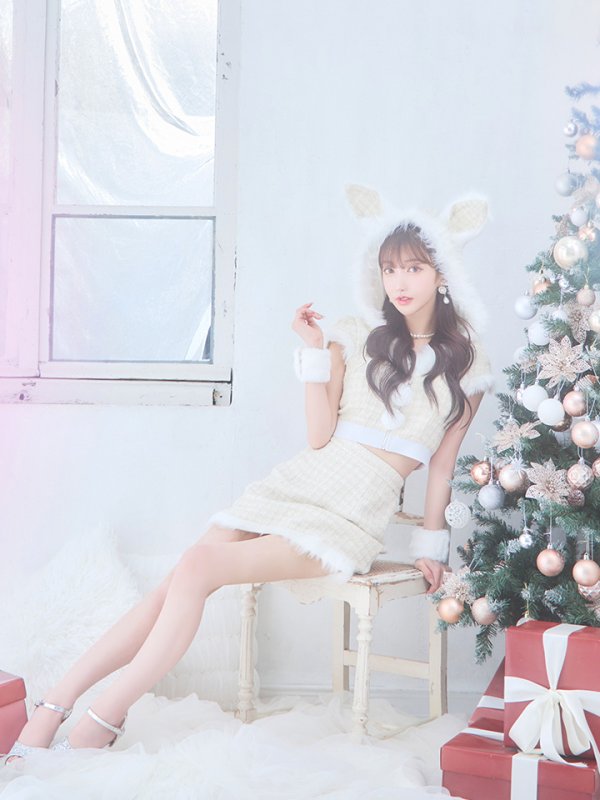 画像9: 【即日発送！】【サンタコス 5点セット】【XS-XLサイズ/2カラー】ツイードチェックバニーサンタコスプレ[YMT] (9)