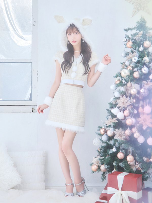 画像12: 【即日発送！】【サンタコス 5点セット】【XS-XLサイズ/2カラー】ツイードチェックバニーサンタコスプレ[YMT] (12)