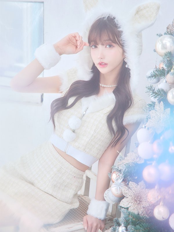 画像14: 【即日発送！】【サンタコス 5点セット】【XS-XLサイズ/2カラー】ツイードチェックバニーサンタコスプレ[YMT] (14)