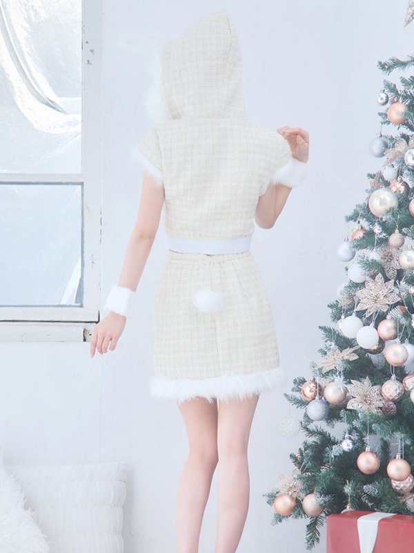 画像15: 【即日発送！】【サンタコス 5点セット】【XS-XLサイズ/2カラー】ツイードチェックバニーサンタコスプレ[YMT] (15)