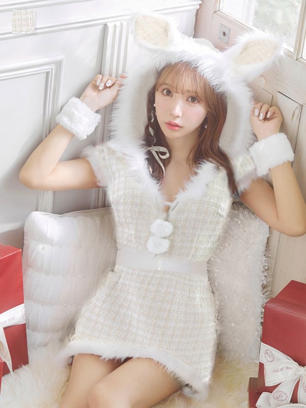 画像10: 【即日発送！】【サンタコス 5点セット】【XS-XLサイズ/2カラー】ツイードチェックバニーサンタコスプレ[YMT] (10)