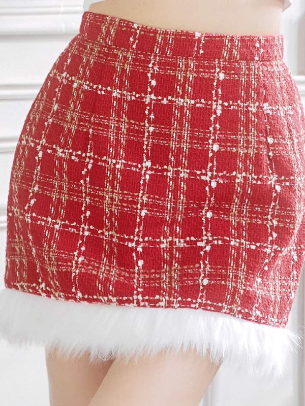 画像34: 【即日発送！】【サンタコス 5点セット】【XS-XLサイズ/2カラー】ツイードチェックバニーサンタコスプレ[YMT] (34)