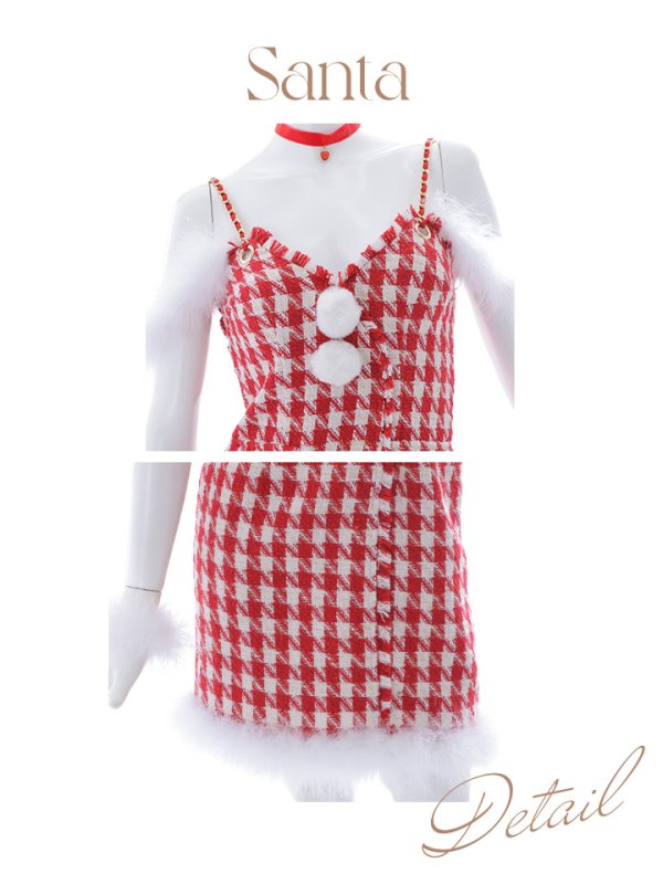 画像20: SALE!【サンタコス5点セット】【S-XLサイズ/1カラー】千鳥柄ツイードキャミドレスサンタコスプレ[OF04] (20)