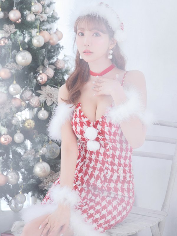 画像6: SALE!【サンタコス5点セット】【S-XLサイズ/1カラー】千鳥柄ツイードキャミドレスサンタコスプレ[OF04] (6)