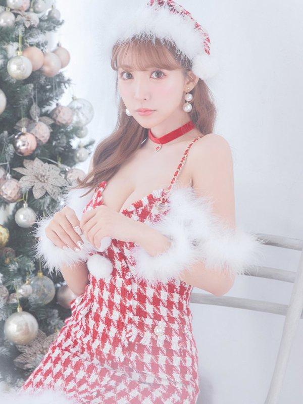 画像8: SALE!【サンタコス5点セット】【S-XLサイズ/1カラー】千鳥柄ツイードキャミドレスサンタコスプレ[OF04] (8)