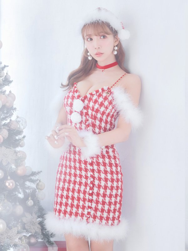 画像12: SALE!【サンタコス5点セット】【S-XLサイズ/1カラー】千鳥柄ツイードキャミドレスサンタコスプレ[OF04] (12)