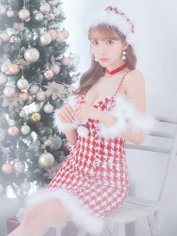 画像14: SALE!【サンタコス5点セット】【S-XLサイズ/1カラー】千鳥柄ツイードキャミドレスサンタコスプレ[OF04] (14)