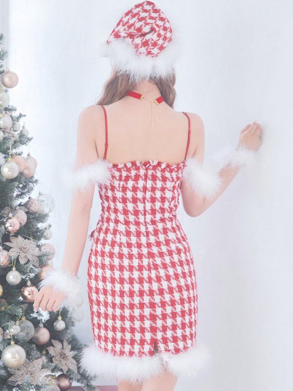 画像15: SALE!【サンタコス5点セット】【S-XLサイズ/1カラー】千鳥柄ツイードキャミドレスサンタコスプレ[OF04] (15)