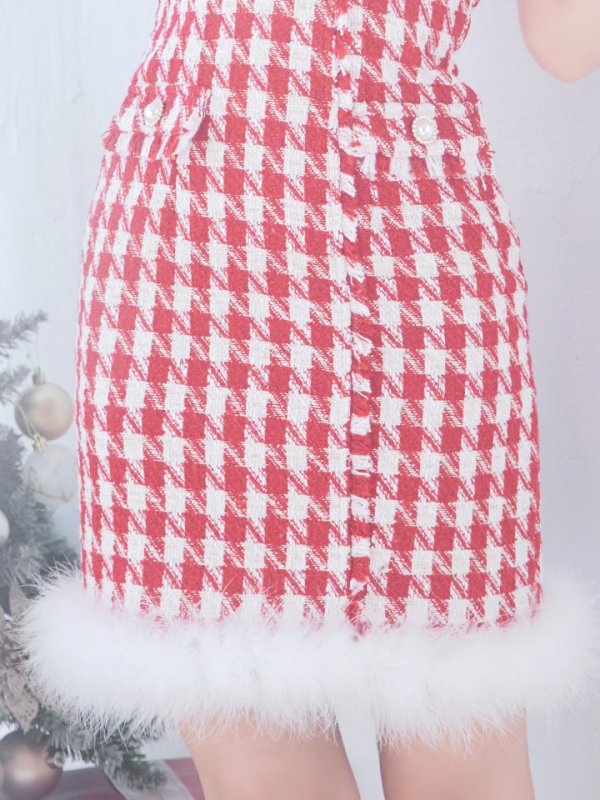 画像17: SALE!【サンタコス5点セット】【S-XLサイズ/1カラー】千鳥柄ツイードキャミドレスサンタコスプレ[OF04] (17)