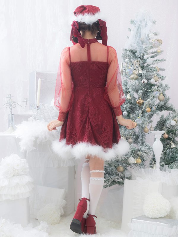 画像14: SALE!【サンタコス 3点セット】【S-XLサイズ/1カラー】チュールスリーブレースリボンサンタコスプレ[YMT] (14)