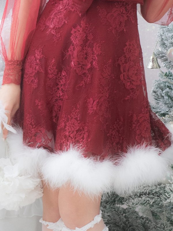 画像16: SALE!【サンタコス 3点セット】【S-XLサイズ/1カラー】チュールスリーブレースリボンサンタコスプレ[YMT] (16)