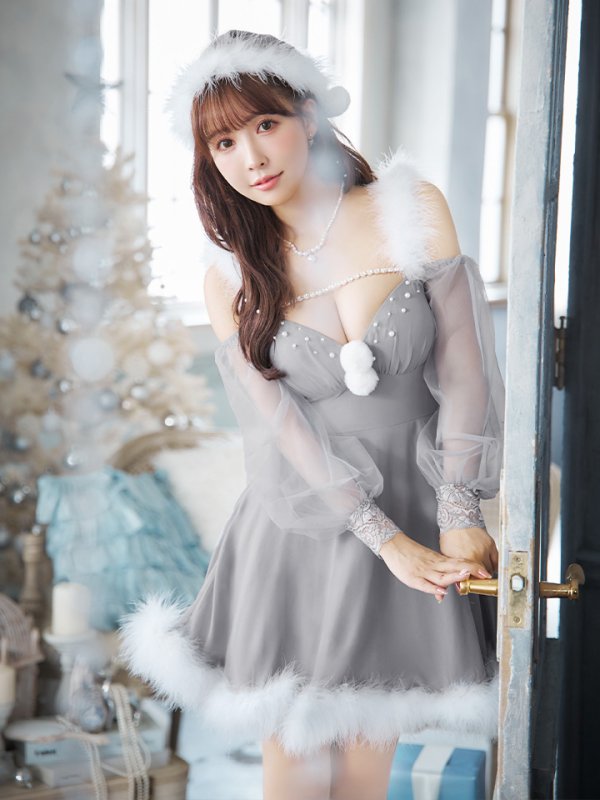 画像28: 【即日発送】【サンタコス 3点セット】【XS-XLサイズ/2カラー】シアーチュールオフショルダーサンタコスプレ[OF04] (28)