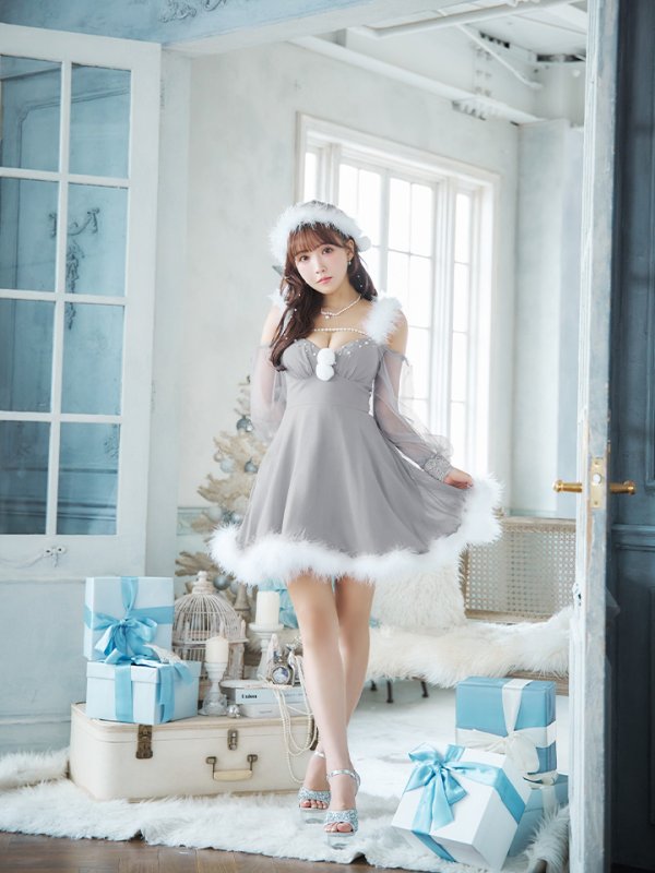 画像31: 【即日発送】【サンタコス 3点セット】【XS-XLサイズ/2カラー】シアーチュールオフショルダーサンタコスプレ[OF04] (31)