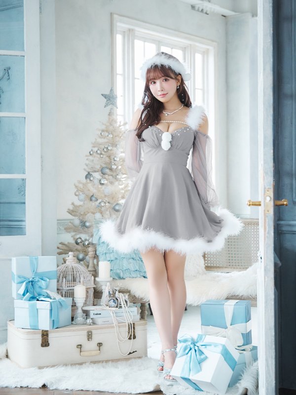 画像32: 【即日発送】【サンタコス 3点セット】【XS-XLサイズ/2カラー】シアーチュールオフショルダーサンタコスプレ[OF04] (32)