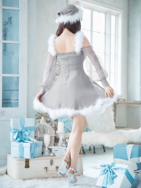 画像28: 【ノベルティ対象】【即日発送】【サンタコス 3点セット】【XS-XLサイズ/2カラー】シアーチュールオフショルダーサンタコスプレ[OF04] (28)
